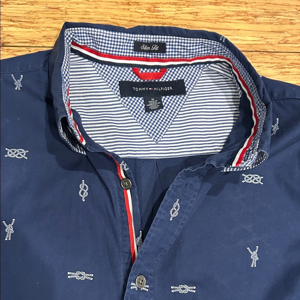 Tommy Hilfiger Ahoy! Blue Nautical Button-Up Slim Fit Men’s M Sailing Lake Boat